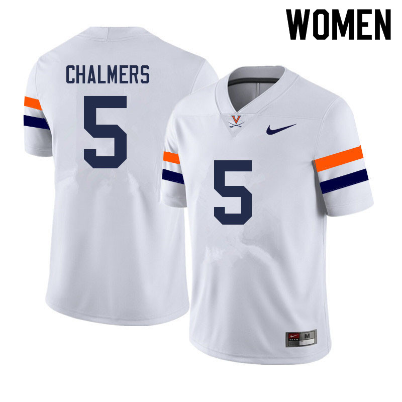 Women #5 Chayce Chalmers Virginia Cavaliers College Football Jerseys Sale-White - Click Image to Close